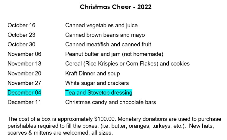 Christmas Cheer 2022 Grocery List